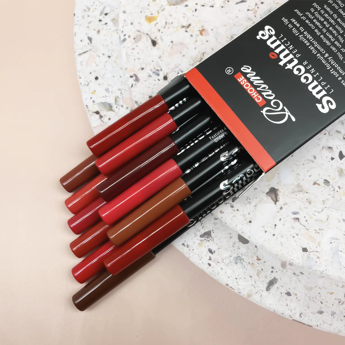 12-Piece Lip Liner & Matte Lipstick Pencil Set β Nude & Bold Colors