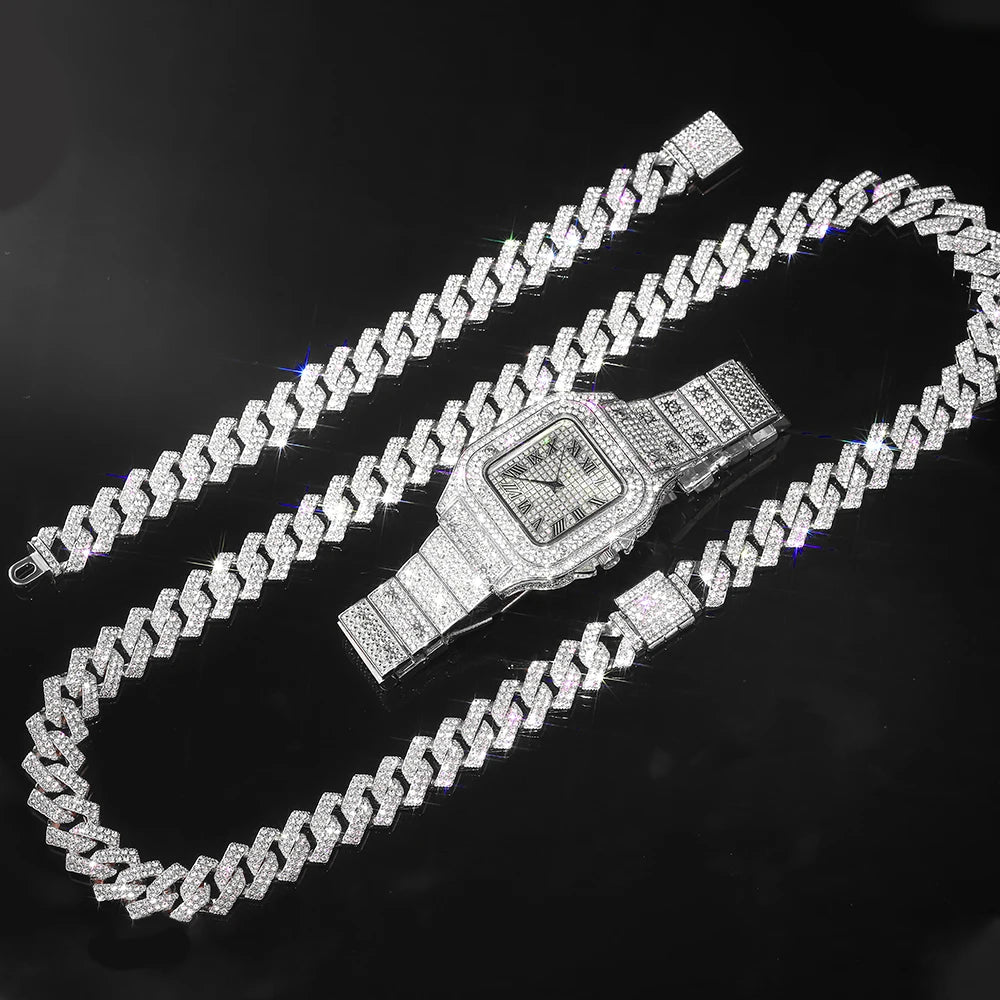 BlingCuban Set β Gold Cuban Chain Watch & Bracelet for Men