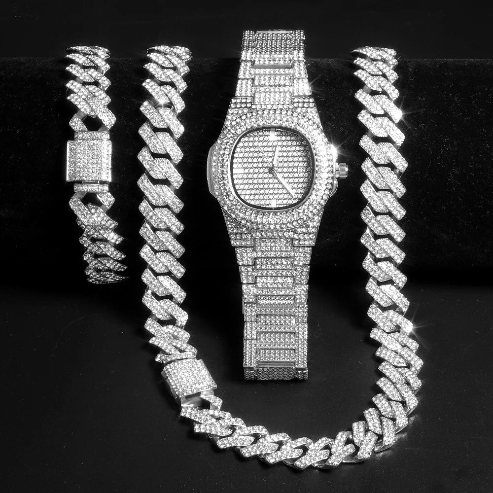 BlingCuban Set β Gold Cuban Chain Watch & Bracelet for Men