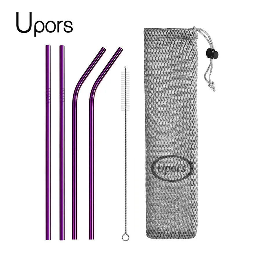 Metal Straws β Reusable 304 Stainless Steel Set with Brush & Pouch