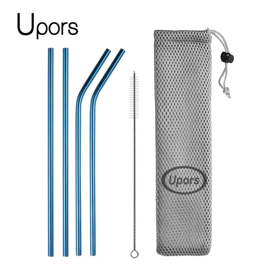 Metal Straws β Reusable 304 Stainless Steel Set with Brush & Pouch