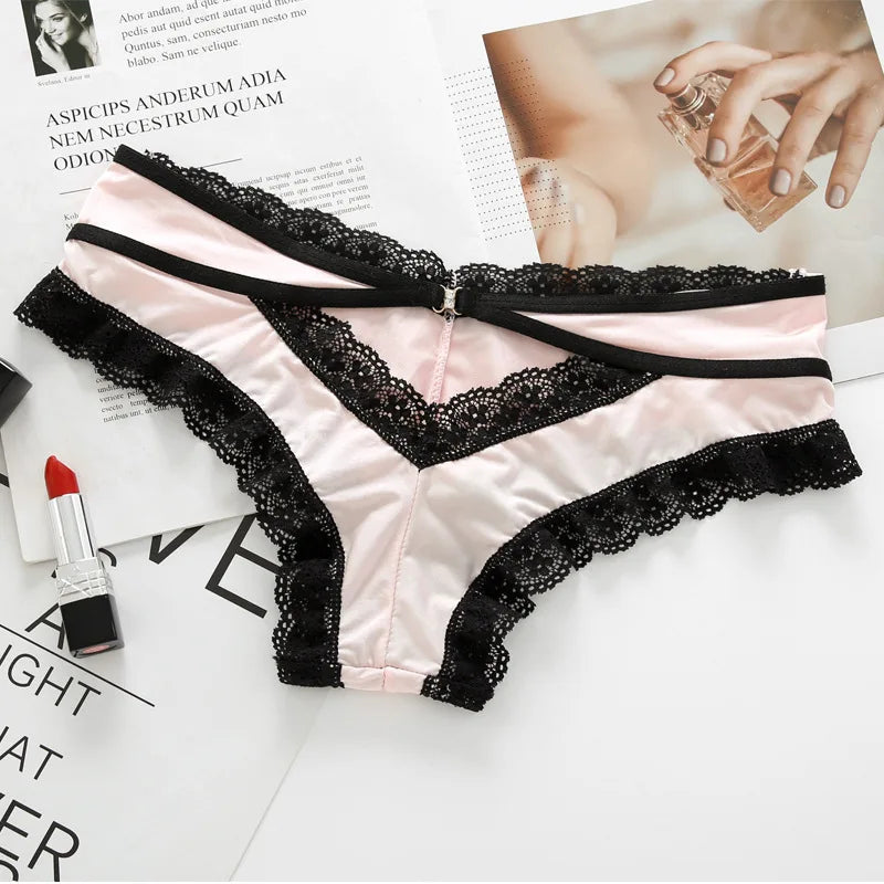 Ice Silk Hollow Lace Thong – Sexy Embroidered Panties for Women