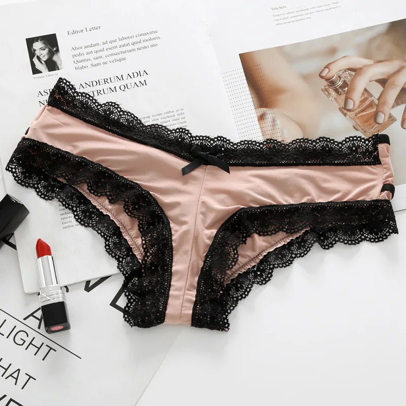 Ice Silk Hollow Lace Thong – Sexy Embroidered Panties for Women