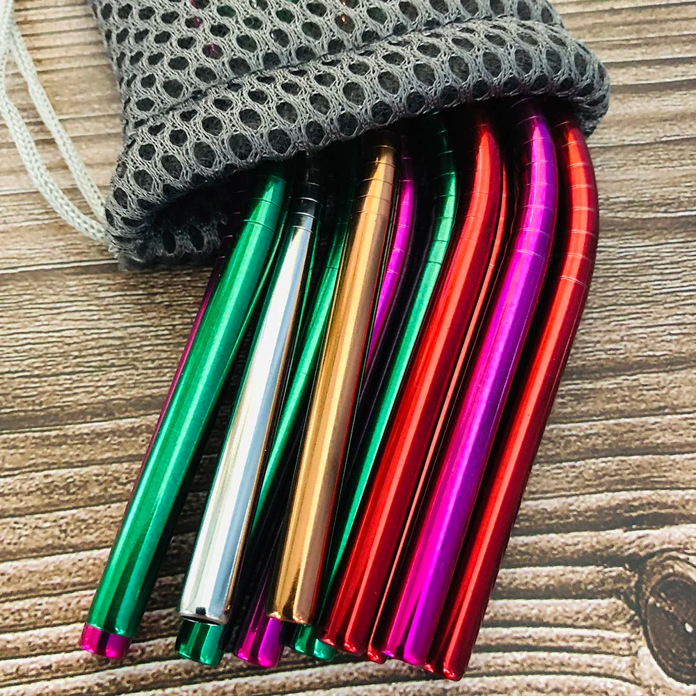 Metal Straws β Reusable 304 Stainless Steel Set with Brush & Pouch