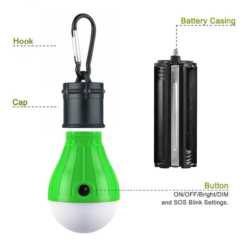 Portable LED Camping Light β Mini Hanging Bulb with 3 Modes & Hook