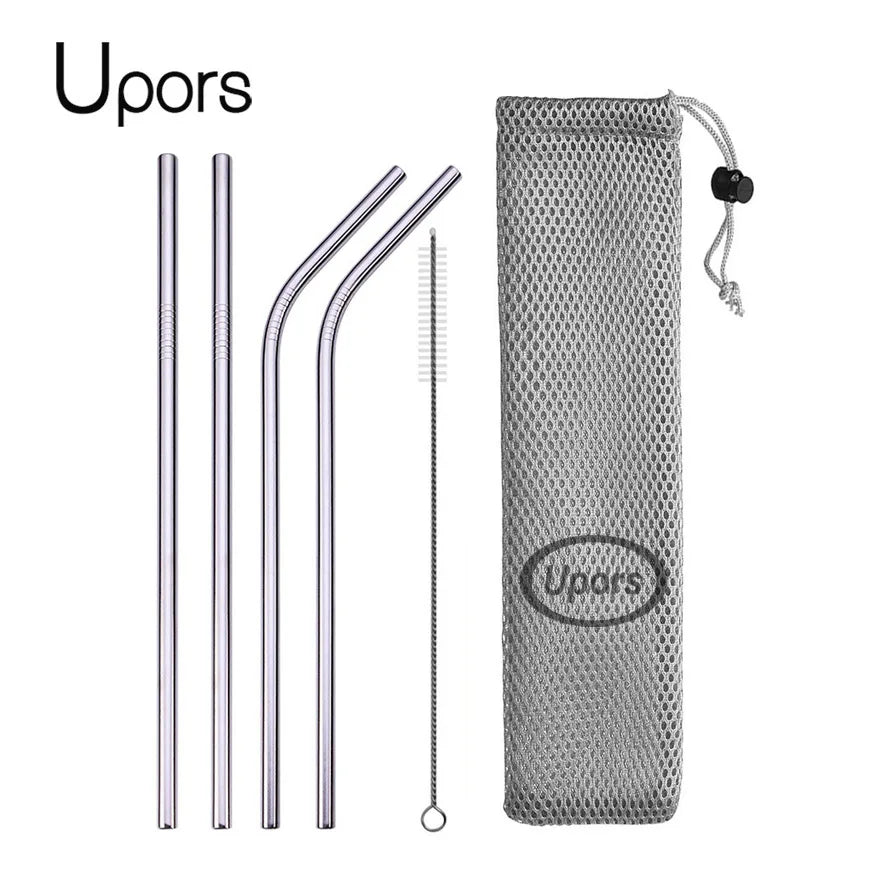 Metal Straws β Reusable 304 Stainless Steel Set with Brush & Pouch
