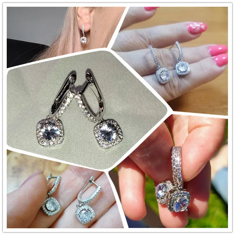 Huitan Square Drop Earrings β Elegant Bridal Dangle Jewelry