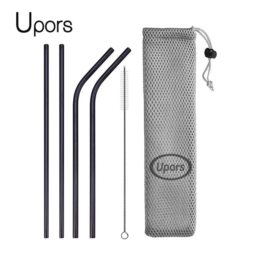Metal Straws β Reusable 304 Stainless Steel Set with Brush & Pouch