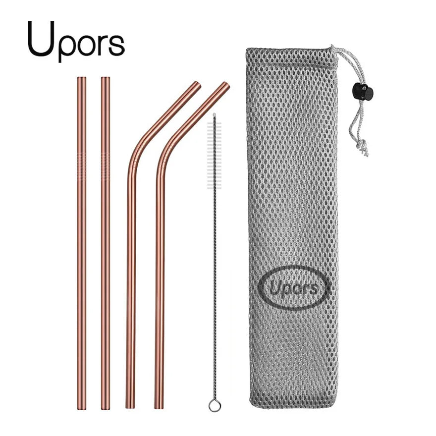 Metal Straws β Reusable 304 Stainless Steel Set with Brush & Pouch