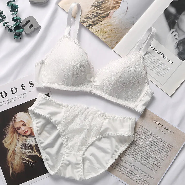 Vintage Lace Push-Up Bra Set – Sexy Deep V-Neck Lingerie"