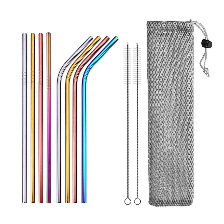 Metal Straws β Reusable 304 Stainless Steel Set with Brush & Pouch