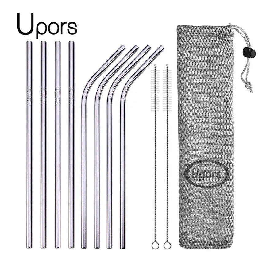 Metal Straws β Reusable 304 Stainless Steel Set with Brush & Pouch