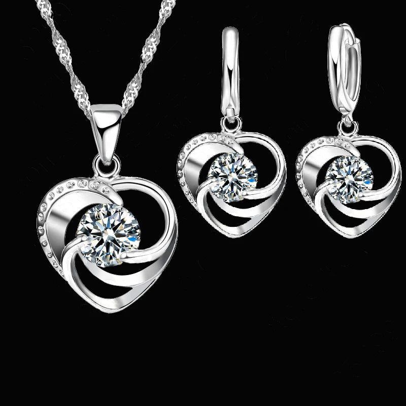 HeartLuxe β 925 Sterling Silver Love Necklace & Earring Set
