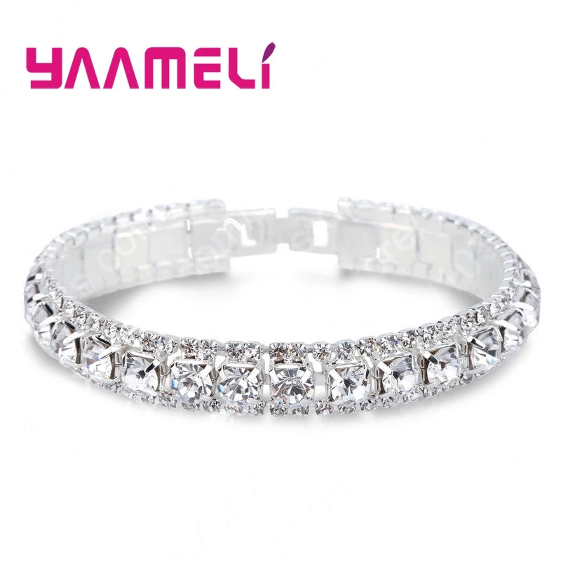 925 Sterling Silver Bracelets with AAA Zircon Austrian Crystals β 14 Color Link Chain Bangles