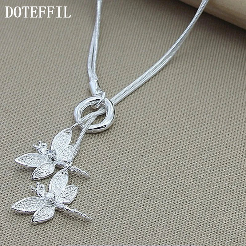 DOTEFFIL 925 Silver Twin Dragonfly Pendant Necklace β Elegant Wedding & Engagement Jewelry