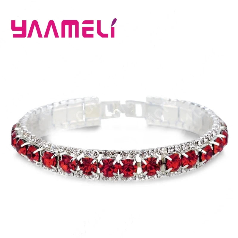 925 Sterling Silver Bracelets with AAA Zircon Austrian Crystals β 14 Color Link Chain Bangles