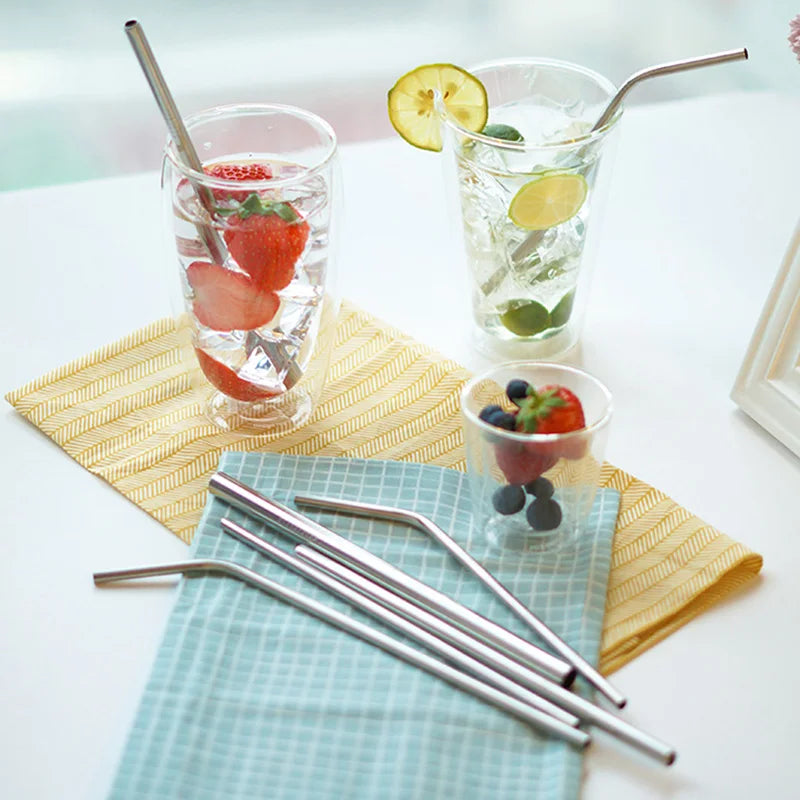 Metal Straws β Reusable 304 Stainless Steel Set with Brush & Pouch
