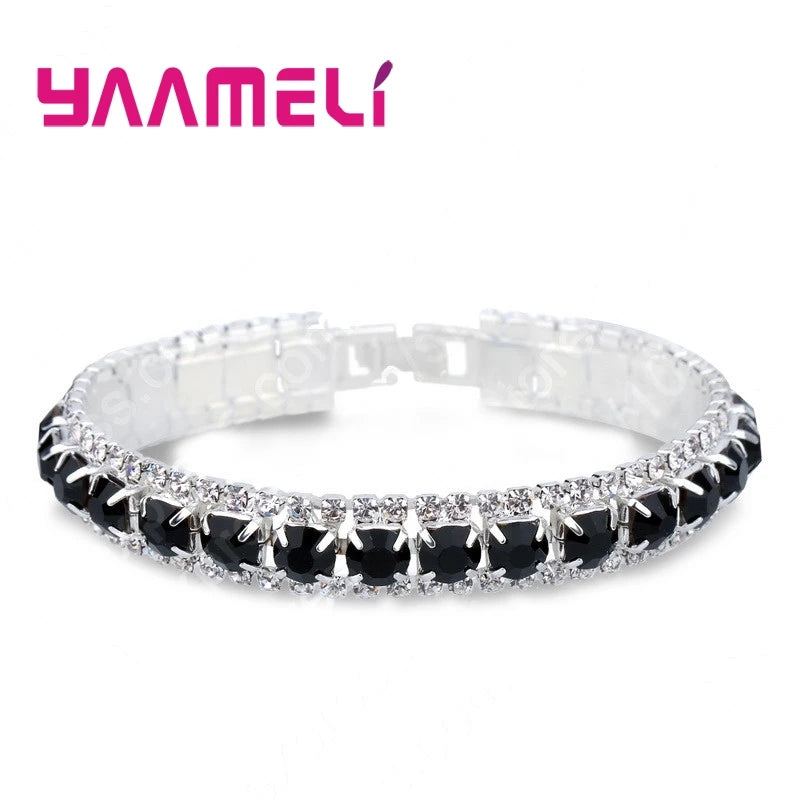 925 Sterling Silver Bracelets with AAA Zircon Austrian Crystals β 14 Color Link Chain Bangles