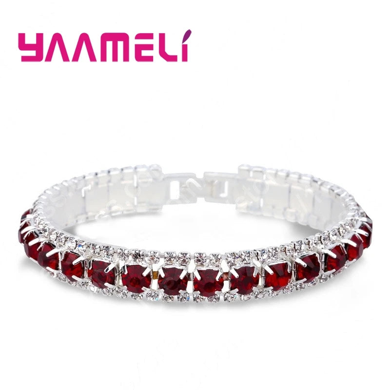 925 Sterling Silver Bracelets with AAA Zircon Austrian Crystals β 14 Color Link Chain Bangles