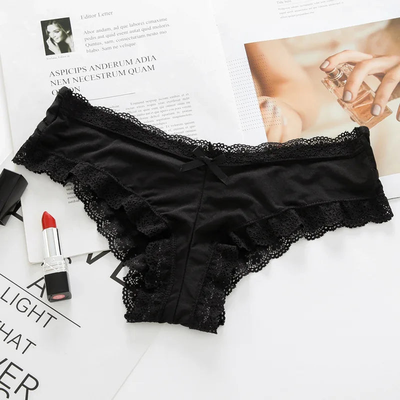Ice Silk Hollow Lace Thong – Sexy Embroidered Panties for Women