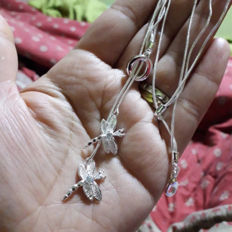 DOTEFFIL 925 Silver Twin Dragonfly Pendant Necklace β Elegant Wedding & Engagement Jewelry