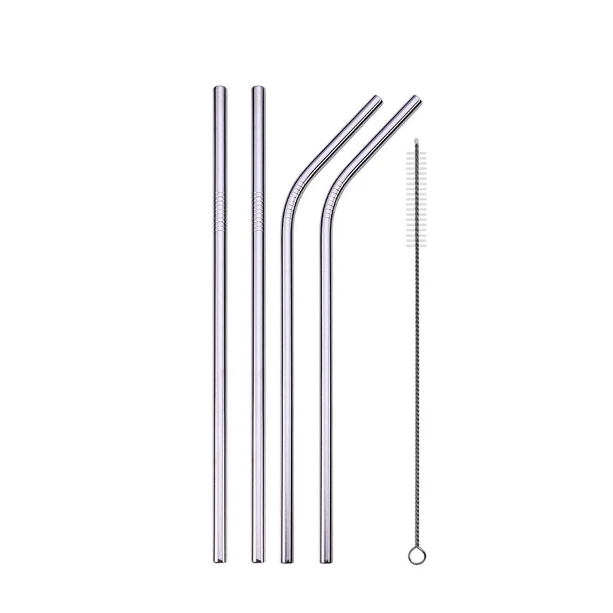 Metal Straws β Reusable 304 Stainless Steel Set with Brush & Pouch