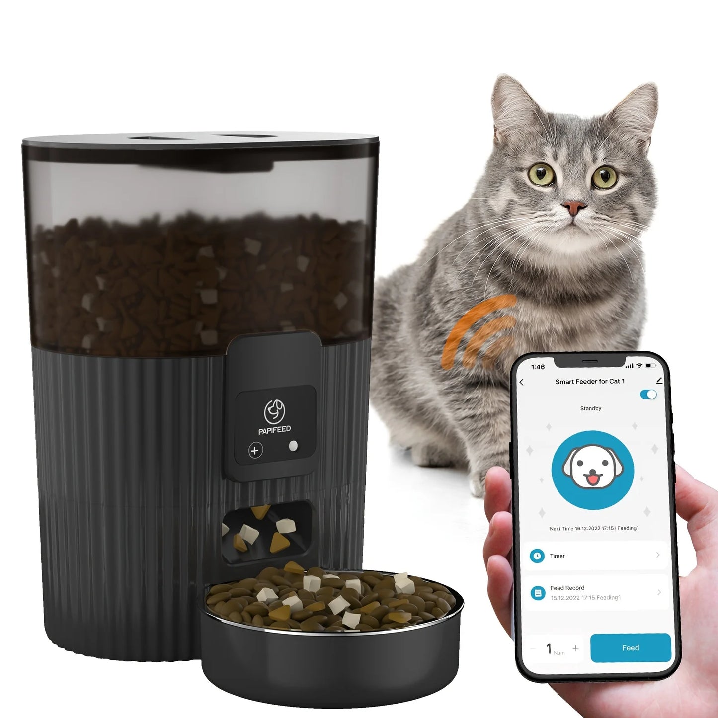 PAPIFEED Smart WiFi Automatic Pet Feeder β Remote-Controlled Cat & Dog Food Dispenser