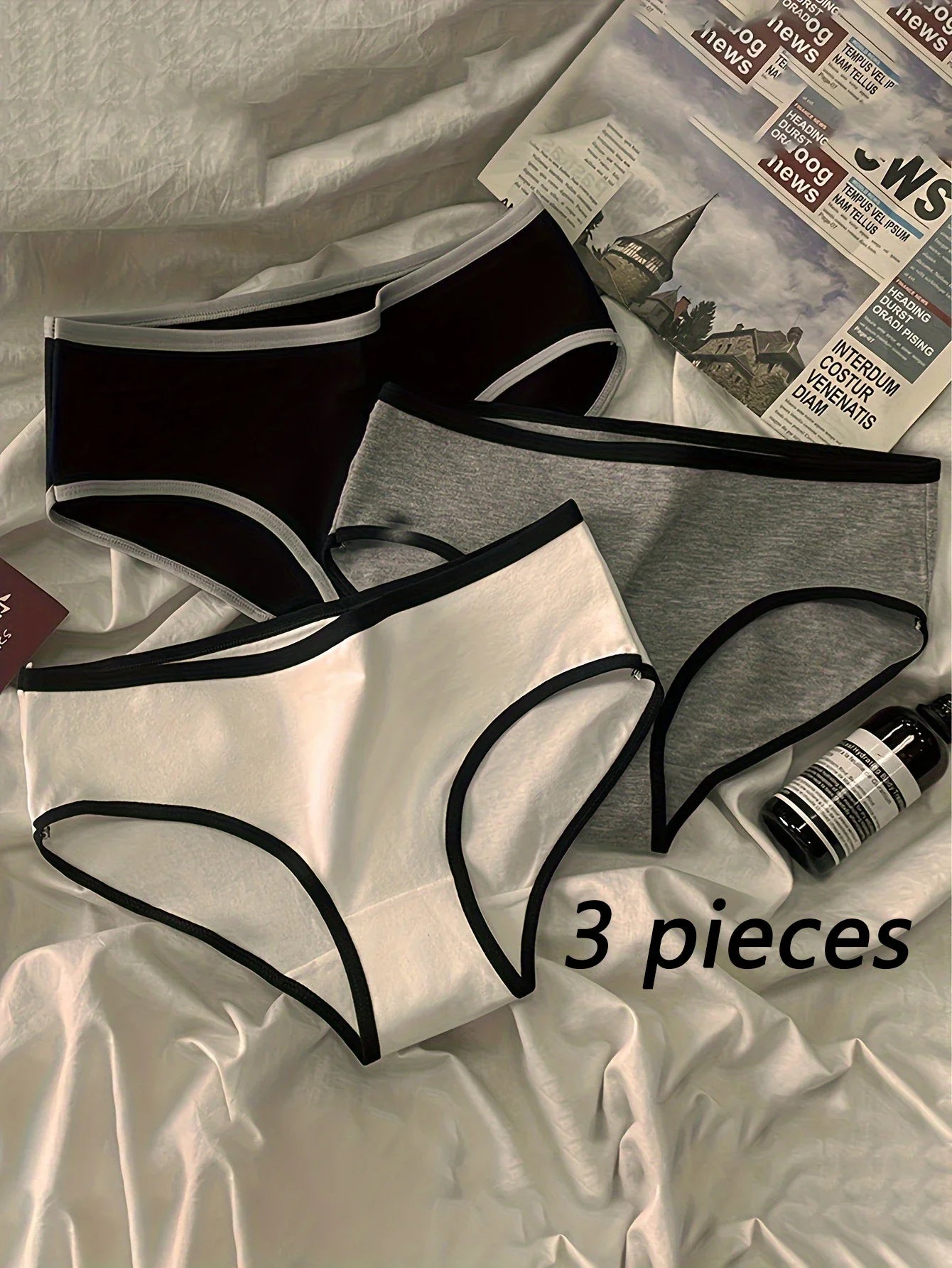 3-Piece Cotton Minimalist Underwear Set β Mid Waist Japanese-Inspired Triangle Bras for Women