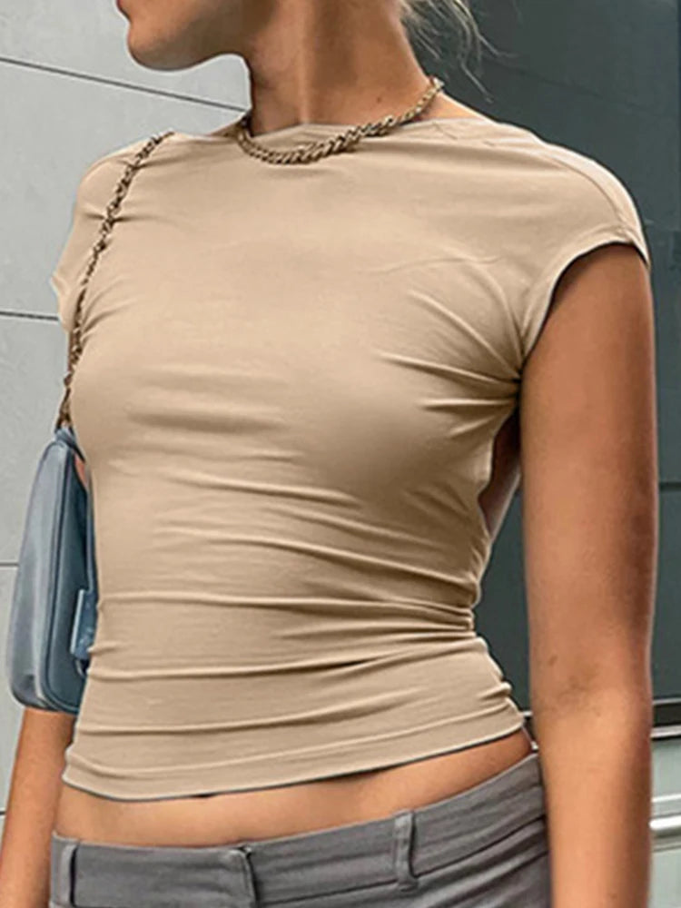 Y2K Backless Cut-Out Crop Top β Sexy Vintage Blue Summer Tee for Women