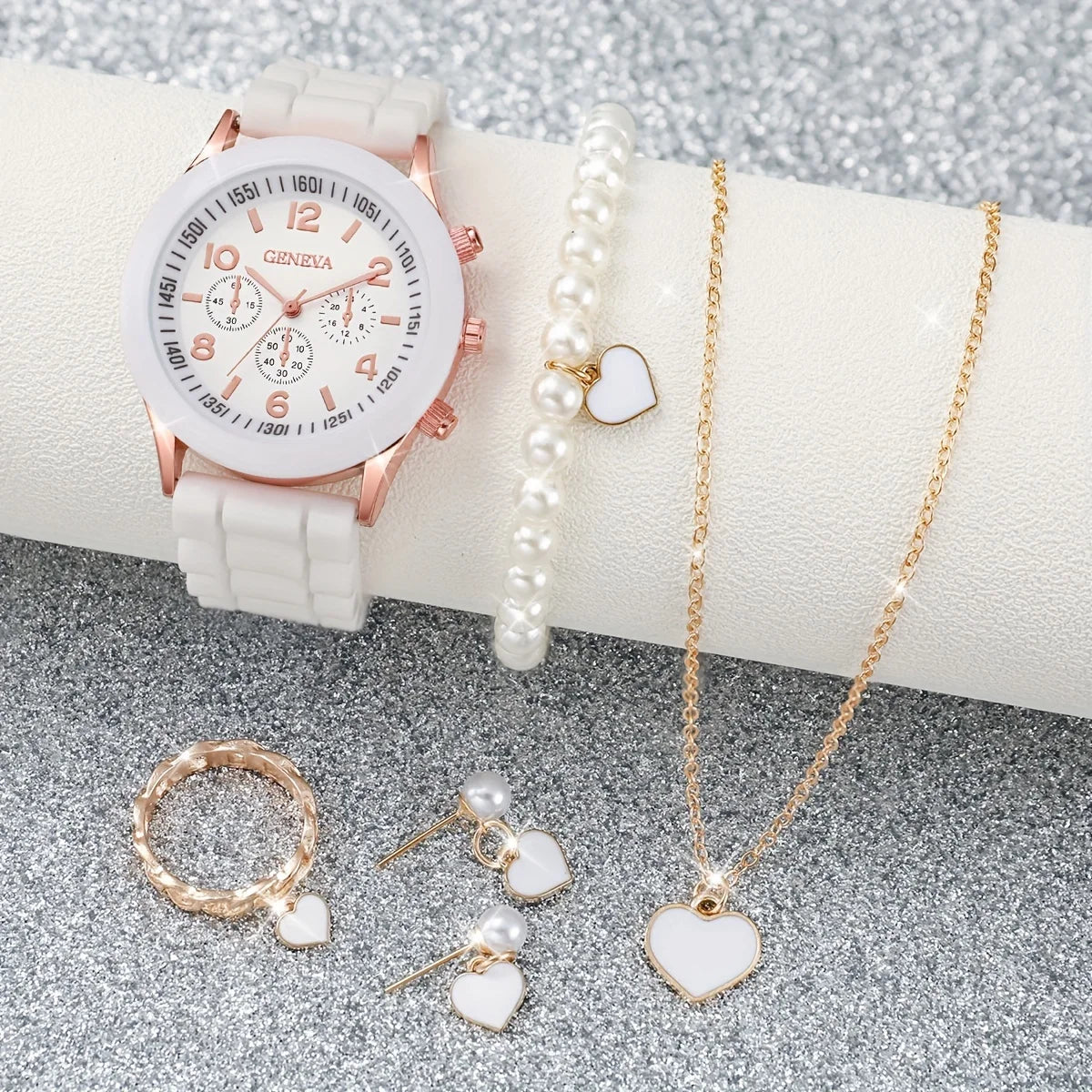 PearlTime β 3/6PCS Women's Silicone Watch & Jewelry Set
