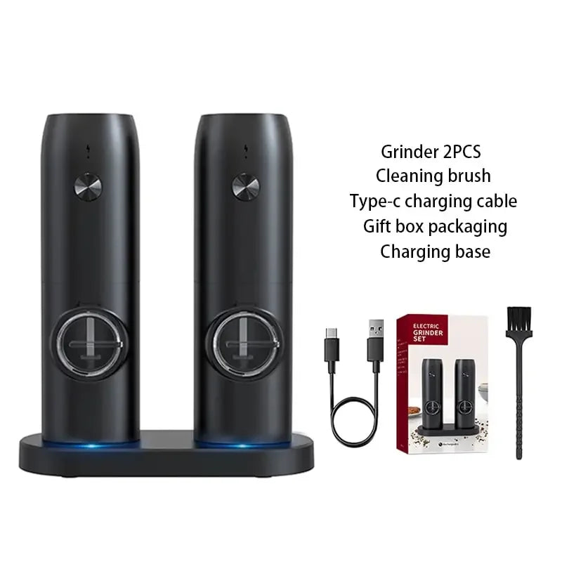 Electric Salt & Pepper Grinder Set β Rechargeable with LED Light & Adjustable Coarseness