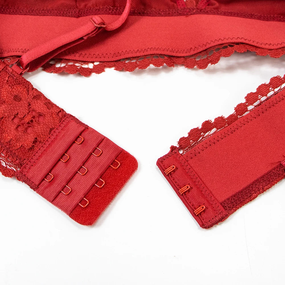 Varsbaby Lace Seduction Set β 4-Piece Non-Padded Bra, Panty & Garter Stockings Lingerie