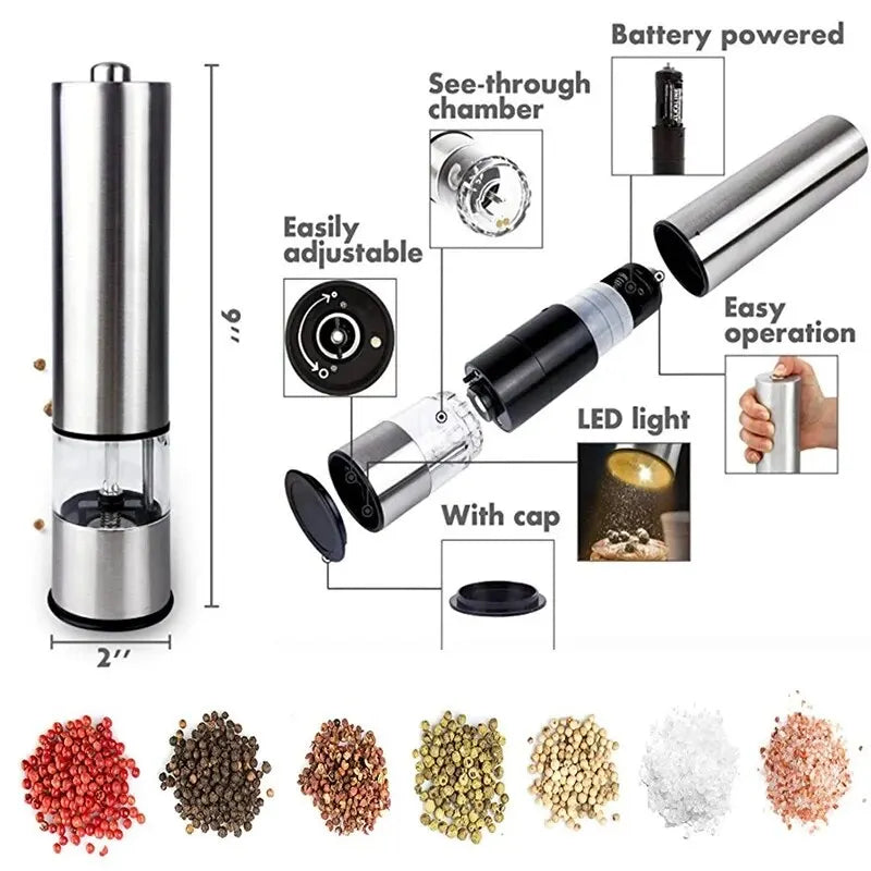Stainless Steel Electric Pepper Grinder β Adjustable Spice & Salt Mill