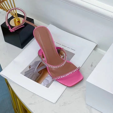 DiamondBloom β Rhinestone Chain Square Toe Sandals