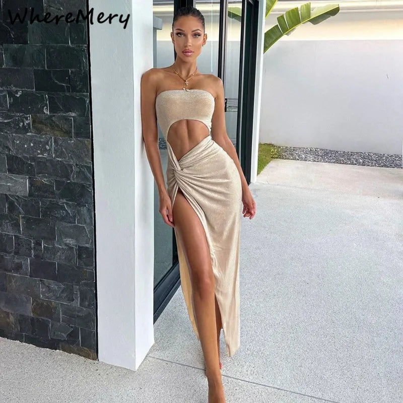 WhereMery Hollow-Out Slit Maxi Dress β Elegant & Sexy Summer Party Look