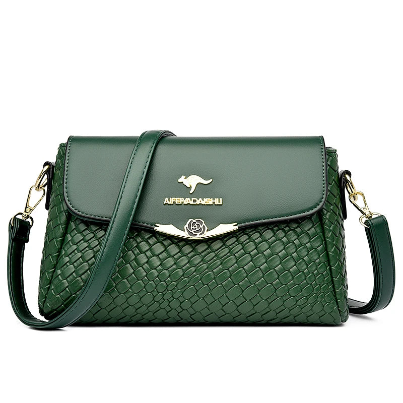LuxKnit β Designer PU Leather Knitted Crossbody Bag