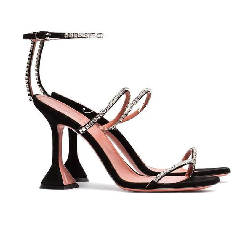 DiamondBloom β Rhinestone Chain Square Toe Sandals