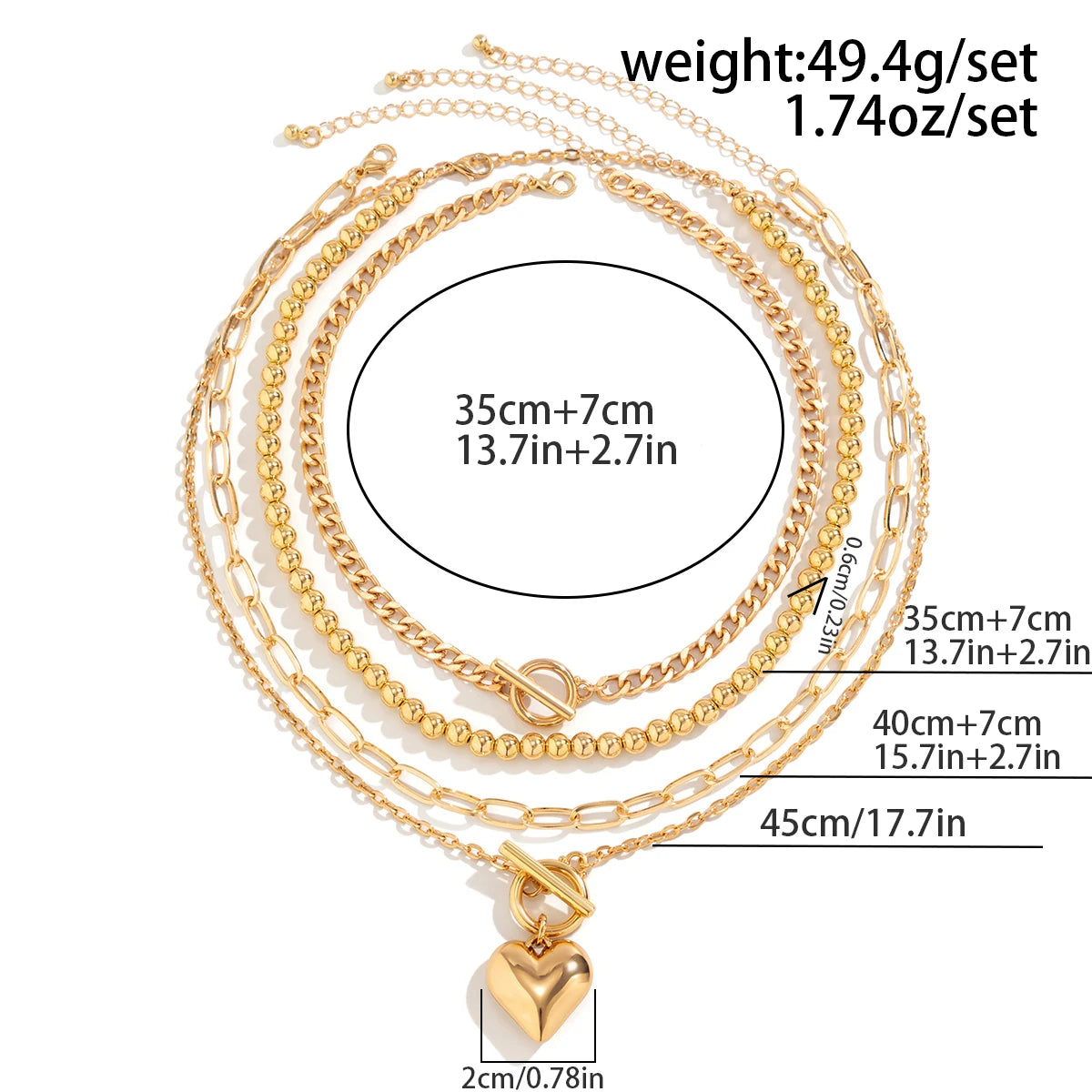 Golden Edge β 4PCS Y2K Heart Pendant Necklace Set