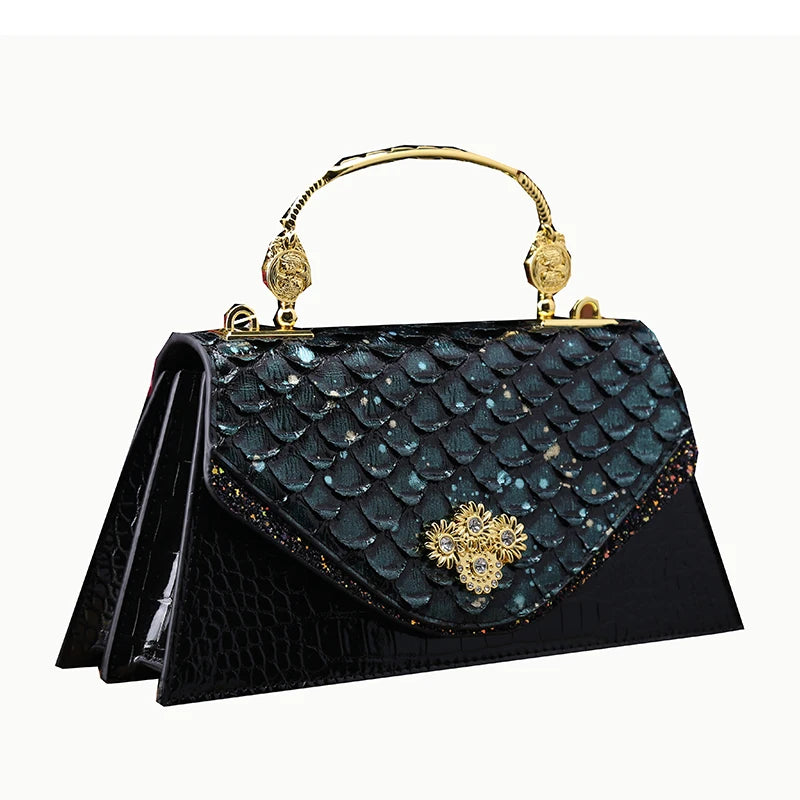 ViperLuxe β 2025 Snake-Print Leather Crossbody Shell Bag