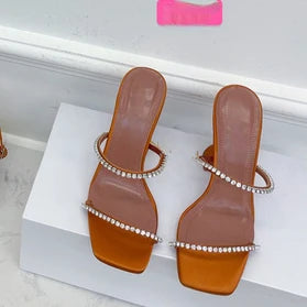 DiamondBloom β Rhinestone Chain Square Toe Sandals