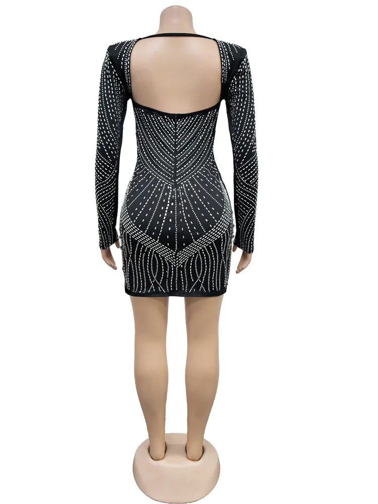 DistractionDazzle β Black Rhinestone Padded Mini Dress