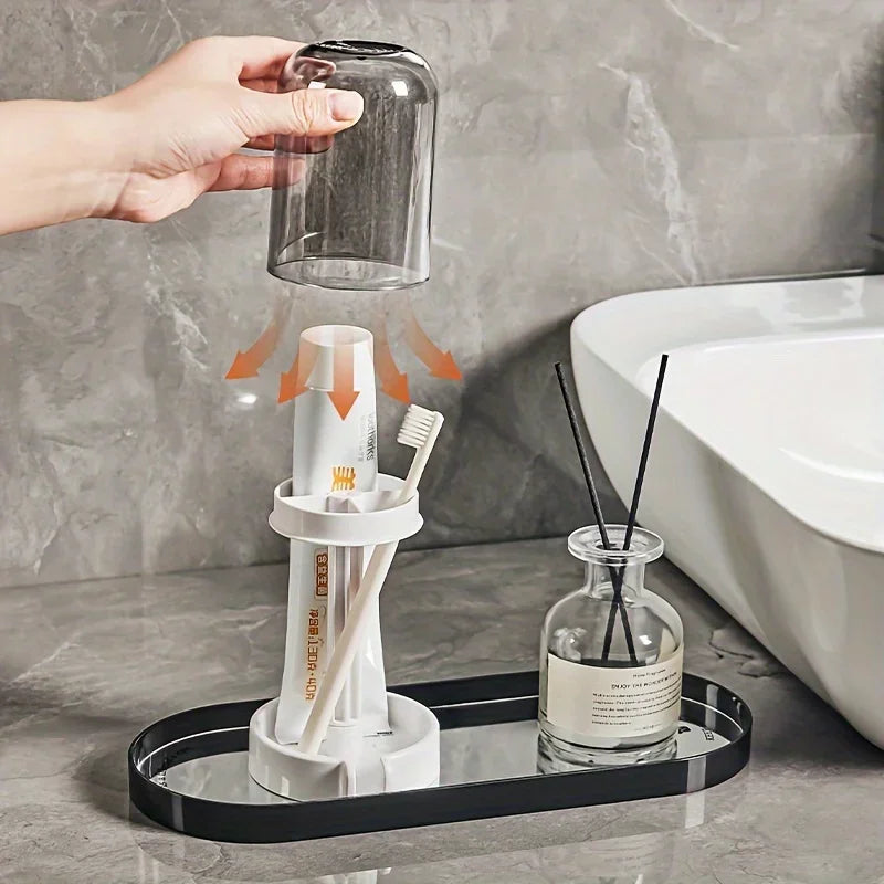Toothbrush Holder With Dust Cover Drainage Design Plastic Multifunctional Bathroom Organizer For Cups Home Essentials