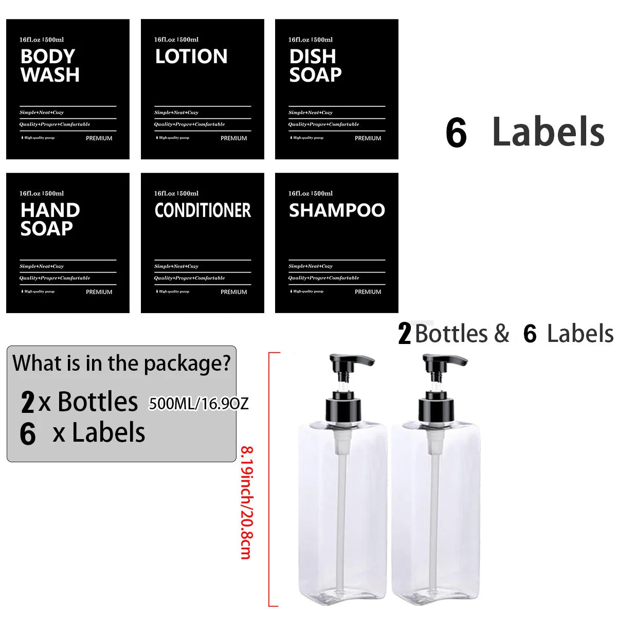 Soap Dispenser β 500ml Refillable Bottle with Labels