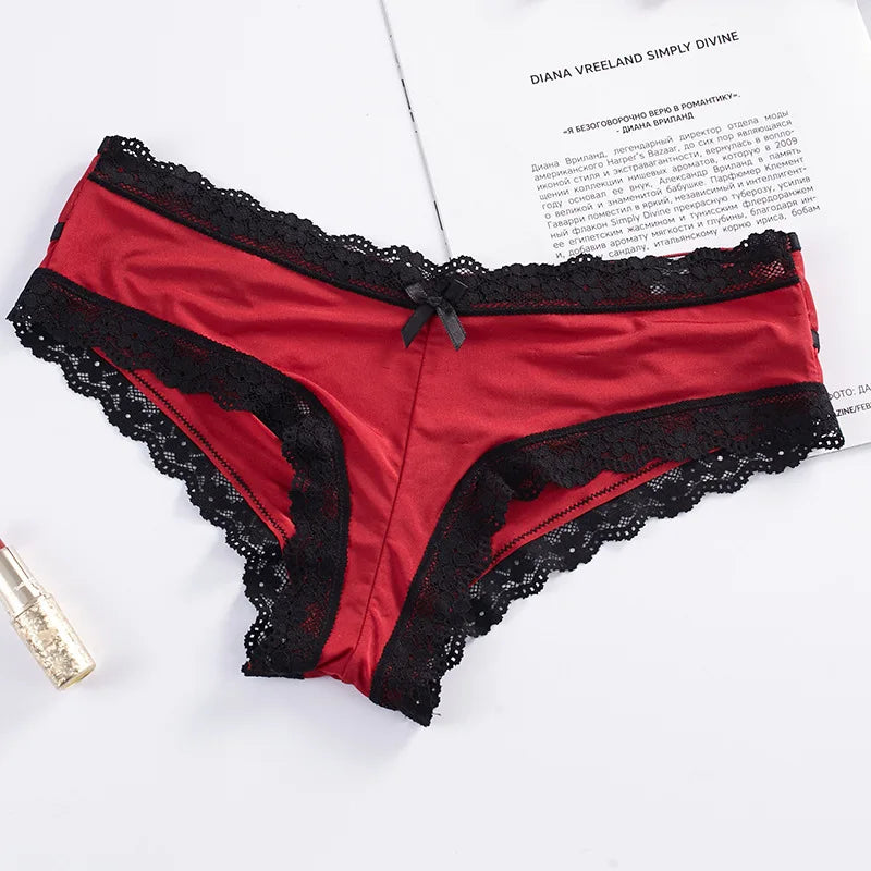 Ice Silk Hollow Lace Thong – Sexy Embroidered Panties for Women