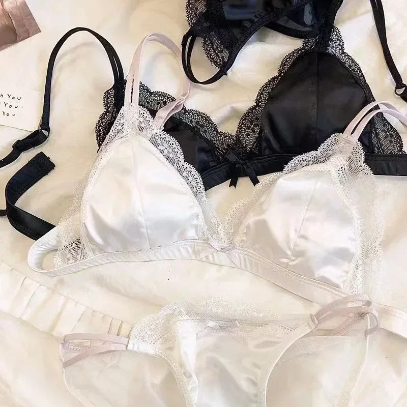 French Satin & Lace Bra Set β Ultra-Thin & Breathable