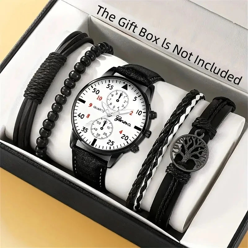Hip Hop Men’s Luxury Watch & Bracelet Set – Sporty Street Style Wristwatch