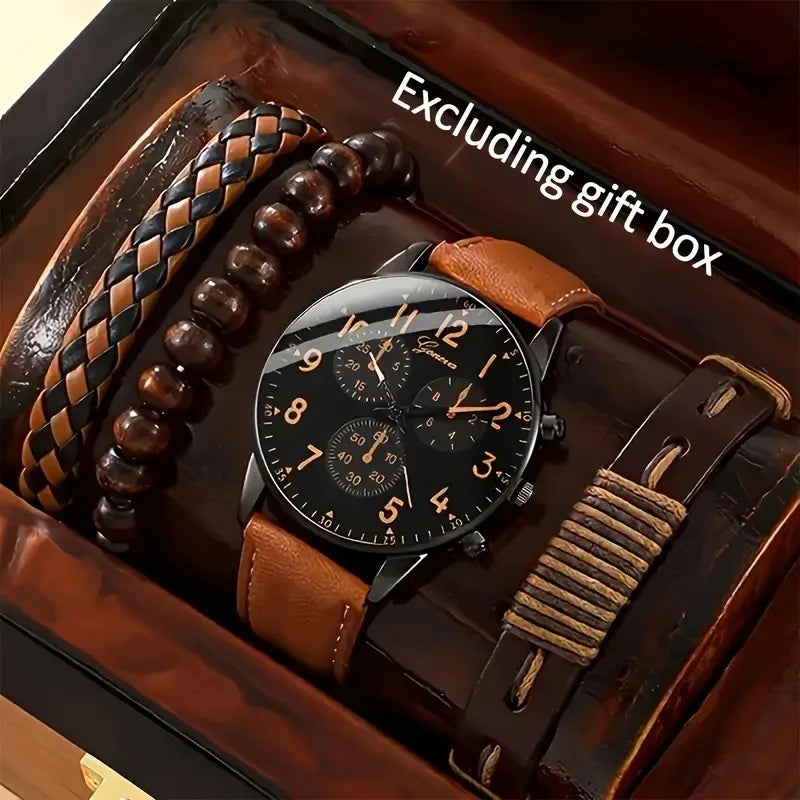 Hip Hop Men’s Luxury Watch & Bracelet Set – Sporty Street Style Wristwatch