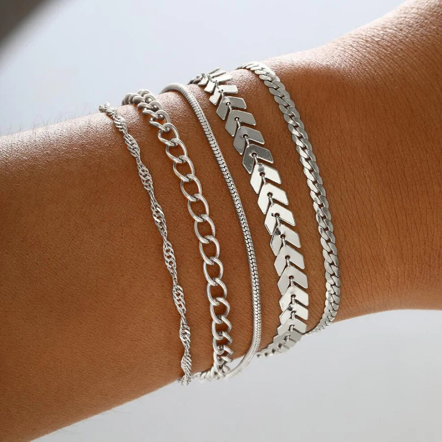 ShineLink β 15PCS Silver Chain & Bead Bracelet Set