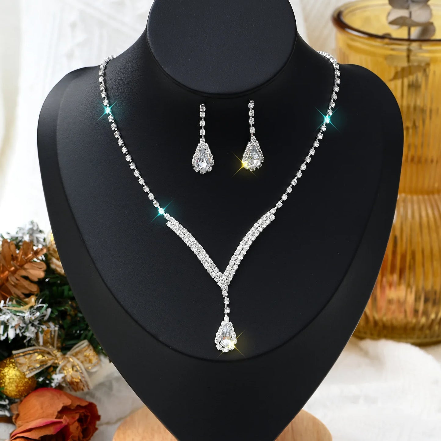 Elegant Teardrop Jewelry Set β Necklace & Earrings for Weddings & Parties