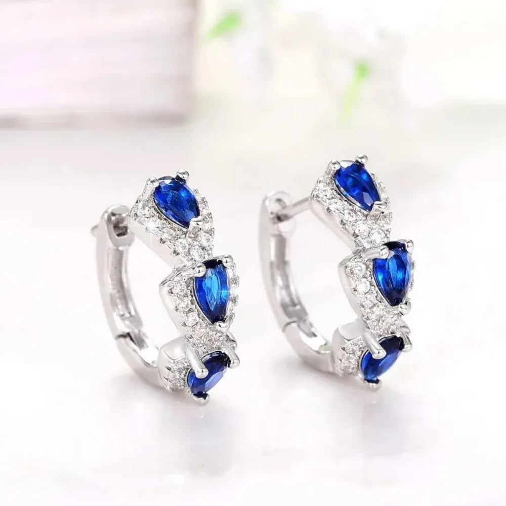 925 Sterling Silver Blue Zirconia Hoop Earrings β Elegant Wedding & Party Jewelry